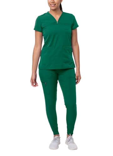 Adar Pro Verstärker Schrubben Set Für Frauen - Süssherz V-Hals Schrubben Top & Yoga Jogger Schrubben Hosen - P9400 - Jäger Grün - XS von Adar Uniforms