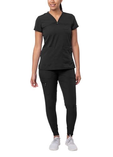 Adar Pro Verstärker Schrubben Set Für Frauen - Süssherz V-Hals Schrubben Top & Yoga Jogger Schrubben Hosen - P9400 - Schwarz - L von Adar Uniforms