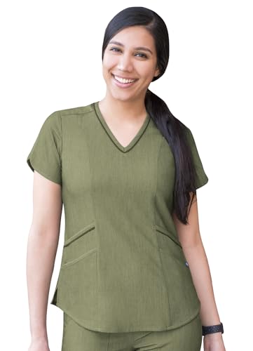 Adar Pro heidekraut Damen Kittel - Maßgeschneidertes medizinisches Top mit V-Ausschnitt - P7002H - Heather Olive - S von Adar Uniforms