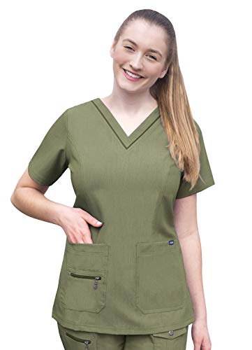 Adar Pro heidekraut Damen Kittel - Medizinisches Top mit erhöhtem V-Ausschnitt- P4212H - Heather Olive - M von Adar Uniforms