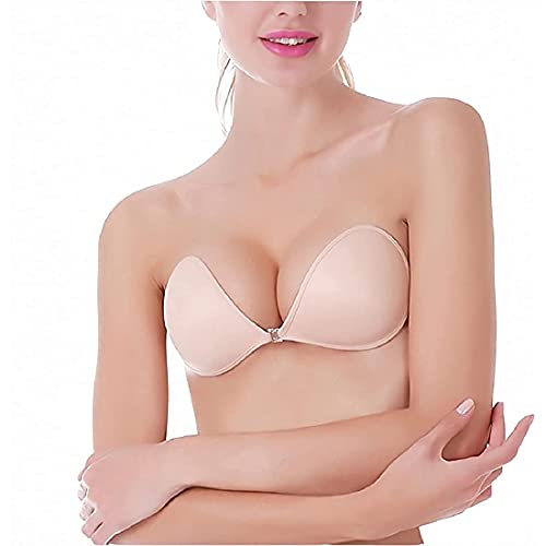 Klebe BH Trägerlos Rückenfrei Unsichtbar Klebe BH Wiederverwendbar Push Up Silikon BH für Frauen, beige, von Adarados