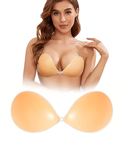 Push up Kleber BH Unsichtbar Trägerlos Wiederverwendbar Plunge BHS Rückenfrei Silikon Klebriger BH, beige, A von Adarados