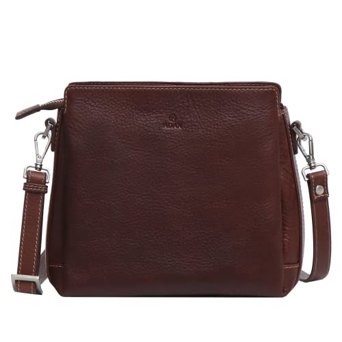 Adax Stylish Elegant Echtleder Umhängetasche Schultertasche Damen, Braun Hüfttasche Groß Desigual Crossbody Bag Für Damen Mit Verstellbaren Schultergurts - Sia von Adax