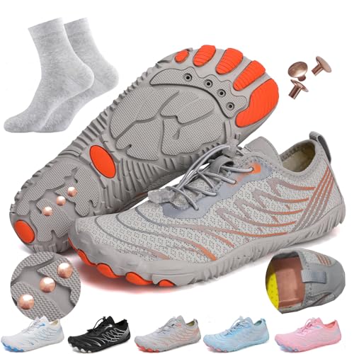 AddBili Erdungsschuhe mit Kupfer Erdungsschuhe Barfußschuhe effektiv weich bequem, Grau-2socken, 5.5 Women/4.5 Men von AddBili