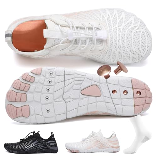 AddBili Erdungsschuhe mit Kupfer Erdungsschuhe Barfußschuhe effektiv weich bequem, Weiß-Rosa, 8.5 Women/7.5 Men von AddBili