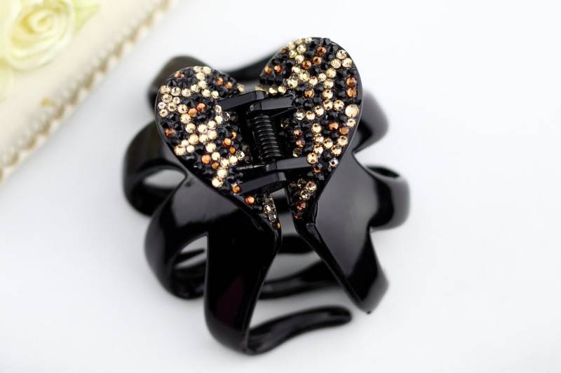 Leopard Herz Haarspange, Haarklemme Verschönert Mit Swarovski Elements Kristallen, Krake Haarklammer Schwarz Leopard Herz Haarspange, Haarklemme Verschönert Mit Swarovski Elements Kristallen, Krake Haarklammer Schwarz von AddCrystal