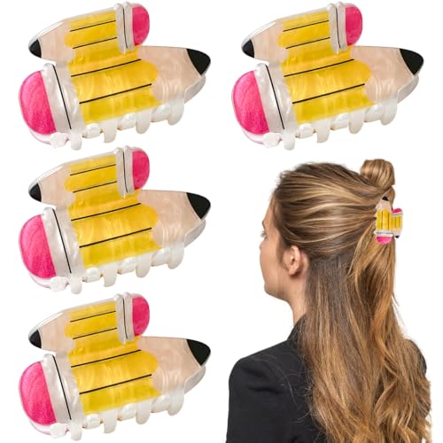 4 Stück Bleistift-Haarklammern, für den Schulanfang, lustige Lehrer-Haarspangen, niedliche Haarklammern, kleine Haarklammern, dick, dünn, Haar-Accessoires für Frauen und Mädchen 4 Stück Bleistift-Haarklammern, für den Schulanfang, lustige Lehrer-Haarspangen, niedliche Haarklammern, kleine Haarklammern, dick, dünn, Haar-Accessoires für Frauen und Mädchen von AddLotLot