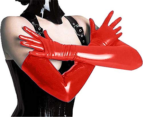 Addfect Damen Frauen Sexy Erotik Reizwäsche Zubehör Lackleder Lange Röhre Stangentanz Handschuh Versuchung SM Bandage für Club Nachtclub (Rot) von Addfect