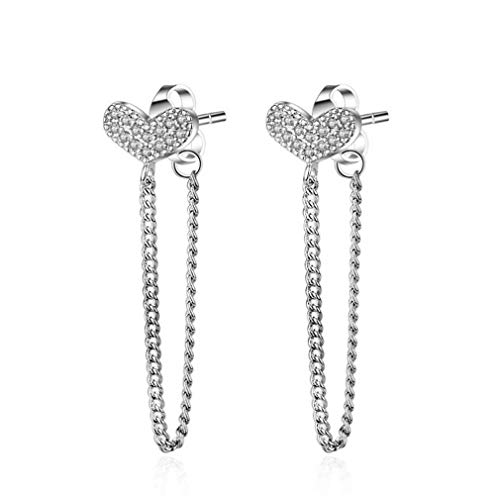 Addfect Damen Liebe Herz Zirkonia Ohrstecker Silber 925 Kette Lang Quasten Ohrringe,Mode Ohrschnur Hypoallergen Perfekt Geschenk für Frauen Mädchen von Addfect