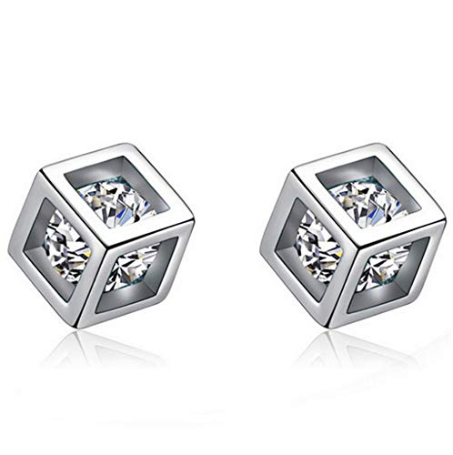 Addfect Damen Mädchen Liebe Platz Ohrringe Ohrstecker 925er Silber mit Zirkonia Glitzer,Einfach Schmuck Nickelfreie Hypoallergen von Addfect