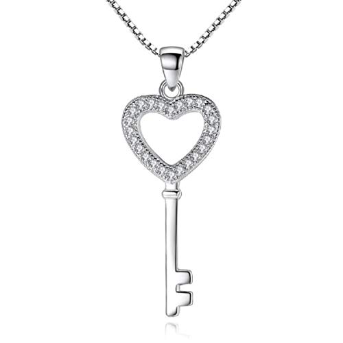 Damen Kette Herz Halskette 925er Silber Schlüssel Anhänger Schmuck Zirkonia 45CM Kettenlänge für Damen von Addfect