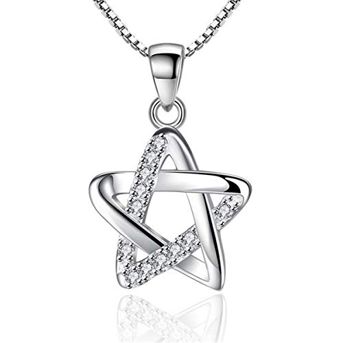 Kette Damen Halskette 925 Sterling Silber Pentagramm Hohl Anhänger Schmuck Zirkonia 45CM Kettenlänge Verstellbar Geschenk für Damen Mädchen von Addfect