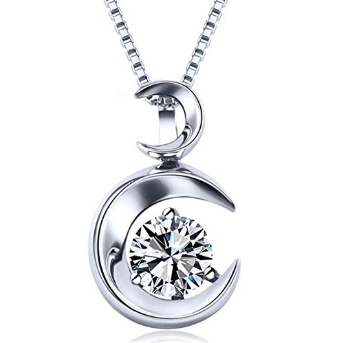 Kette Halskette Damen Mond Anhänger 925er Silber Schmuck Zirkonia 45CM Kettenlänge Verstellbar Geburtstag Geschenk für Damen von Addfect