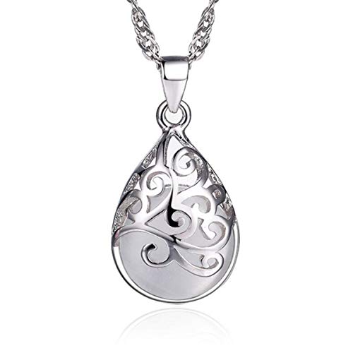 Kette Wassertropfen Hohl Damen Halskette 925 Sterling Silber Anhänger Schmuck Mondstein Wunschbox 45CM Kettenlänge Geschenk für Damen Mädchen von Addfect