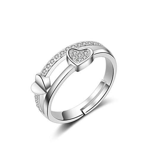 Ringe Silber 925 Damen Herz Zirkonia Doppelschicht Nagelring Öffnung Verstellbare,Valentinstag/Memoir-Ringe Geschenk für Frauen von Addfect