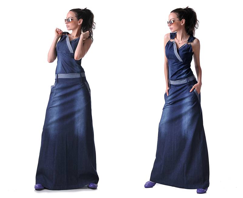 S - 4xl/Lange Denim Elegant Kleid Bis 2xl Frühling Sommer Niedrige Taille Zwei Farben Cocktail/Party/Abend Von Addict Boutique von AddictBoutiqueBG