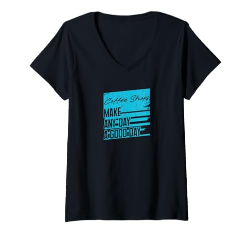 Damen Coffee Shops machen jeden Tag zu einem guten Tag Koffeinsüchtiger Java T-Shirt mit V-Ausschnitt von Addicted To Espresso Apparel