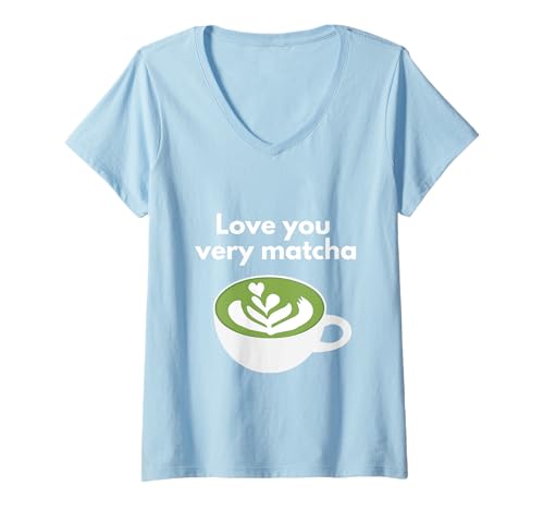 Damen Love you very matcha - Matcha Latte T-Shirt mit V-Ausschnitt Damen Love you very matcha - Matcha Latte T-Shirt mit V-Ausschnitt von Addicted to
