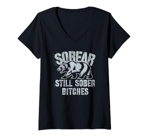 Damen Normalisieren SOBEAR STILL Sober Bitches AF Bear Nüchternheit T-Shirt mit V-Ausschnitt Damen Normalisieren SOBEAR STILL Sober Bitches AF Bear Nüchternheit T-Shirt mit V-Ausschnitt von Addiction Awareness NA Living Affirmation Namastay