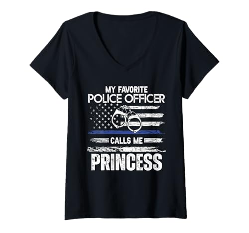 Damen Mein Lieblingspolizist nennt Mich Prinzessin T-Shirt mit V-Ausschnitt Damen Mein Lieblingspolizist nennt Mich Prinzessin T-Shirt mit V-Ausschnitt von Addictive Designs Family Merch