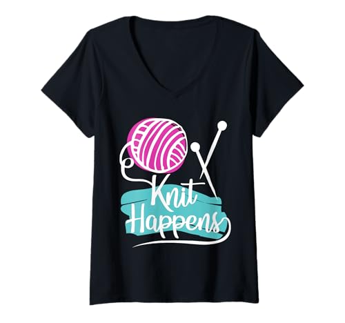 Damen Knit Happens - Lustiger Stricker, Stricken T-Shirt mit V-Ausschnitt Damen Knit Happens - Lustiger Stricker, Stricken T-Shirt mit V-Ausschnitt von Addictive Designs Knit Crochet Merch