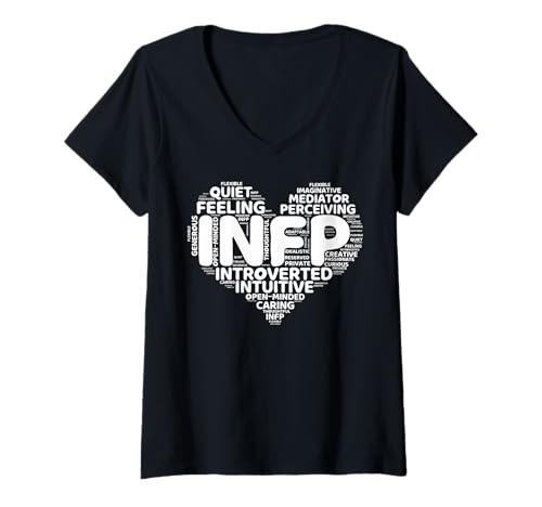 Damen INFP Mediator Lustiges Introvert Persönlichkeit Beziehung Herz T-Shirt mit V-Ausschnitt Damen INFP Mediator Lustiges Introvert Persönlichkeit Beziehung Herz T-Shirt mit V-Ausschnitt von Addictive Designs Personality Merch