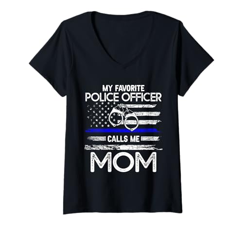 Damen Mein Lieblingspolizist nennt mich Mama - Support Cop Family T-Shirt mit V-Ausschnitt Damen Mein Lieblingspolizist nennt mich Mama - Support Cop Family T-Shirt mit V-Ausschnitt von Addictive Designs Professional Merch