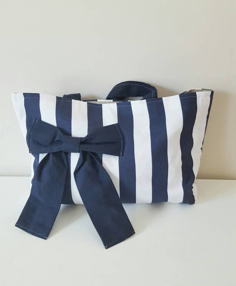 Gestreifte Marine - Und Weiß-Maritime Tragetasche Groß von AddieLou