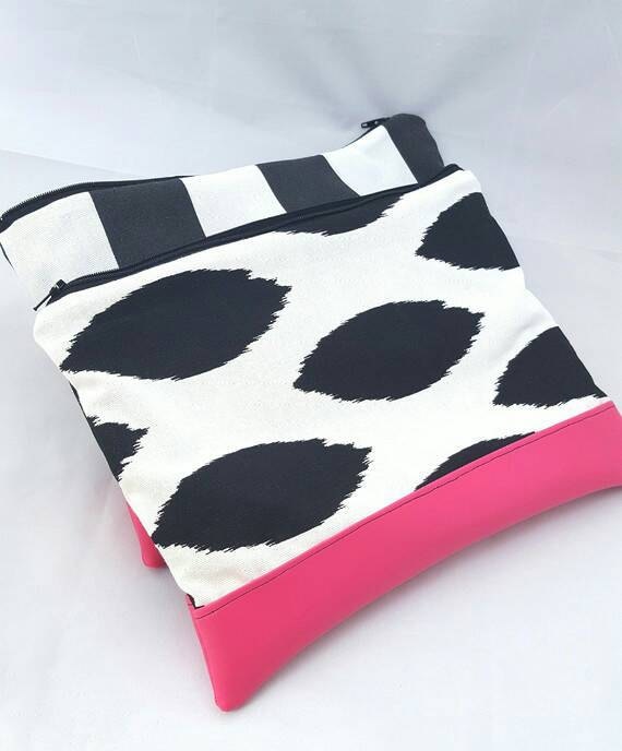 Handgemachte Clutch Geldbörse, Pinke Ledertasche, Vegane Leder Schminktasche, Schwarze Ikat Reißverschluss Handtasche, Tablet Halter, Brautjungfern von AddieLou