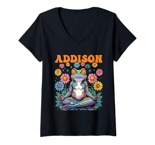 Damen Addison Skurrile Frosch Design für Mädchen Name Addison T-Shirt mit V-Ausschnitt Damen Addison Skurrile Frosch Design für Mädchen Name Addison T-Shirt mit V-Ausschnitt von Addison Designs for Girls Name Addison