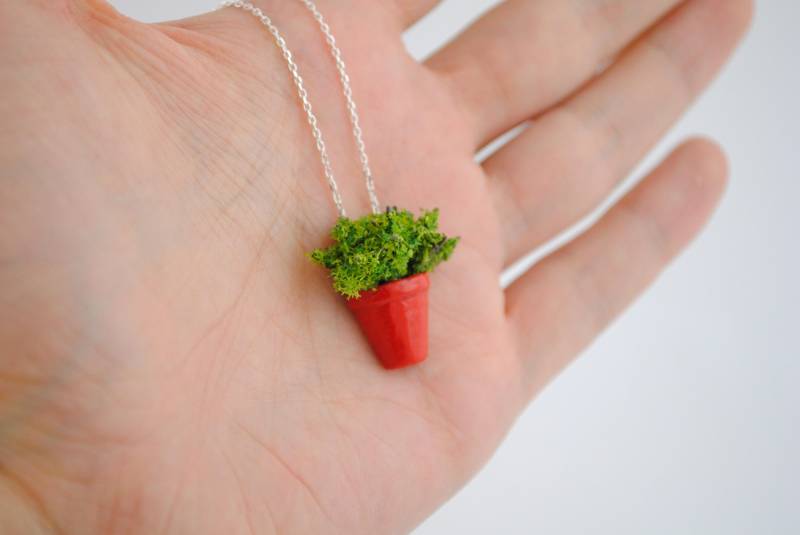 Collier Silber, Halsband, Halskette Von Blumentopf Mit Pflanze Topf, Handgemachte Halskette, Halsband Design, Besonderes Geschenk von Addjoyas