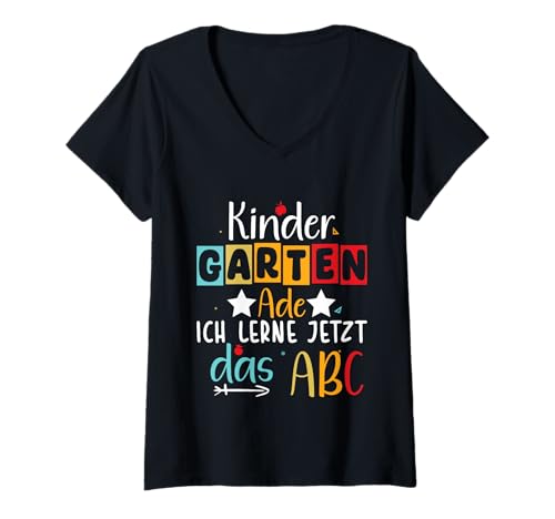 Damen Kindergarten Ade ich lerne jetzt das abc T-Shirt mit V-Ausschnitt Damen Kindergarten Ade ich lerne jetzt das abc T-Shirt mit V-Ausschnitt von Ade Kita Abgänger 2024 Kindergarten Abschluss
