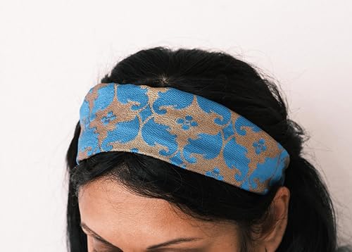 Ade'Soie - Damen Haarband aus Seide Brokat und Metalldraht I Elastischer Damen-Kopfschmuck mit Gold- und Türkis-Motiven I handgefertigt Ade'Soie - Damen Haarband aus Seide Brokat und Metalldraht I Elastischer Damen-Kopfschmuck mit Gold- und Türkis-Motiven I handgefertigt von Ade'Soie
