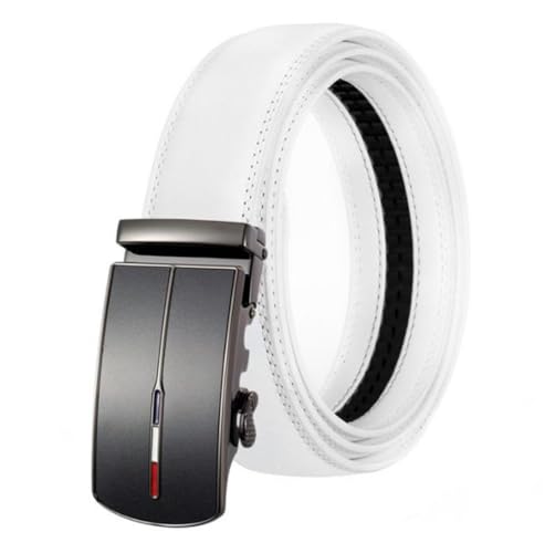 Adefeect Herren Automatik Gürtel Business Echtleder,Männer Anzug Freizeit Ledergürtel mit Ratsche Schnalle Verstellbar,Breite 3.5cm (weiß, Länge 120CM) von Adefeect