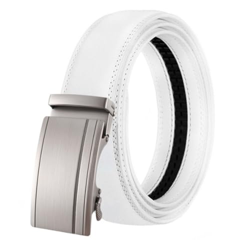 Adefeect Herren Automatik Gürtel Echtleder Männer Business und Anzug Ledergürtel Verstellbar mit Ratsche Automatik Schnalle,Breite 3.5cm (weiß, Länge 115cm) (weiß, Länge 110cm) von Adefeect