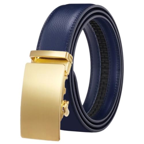 Adefeect Herren Gürtel Echtleder Ratsche Automatik Gürtel,Business Anzug Freizeit Gürtel für Männer mit Automatik Schnalle,Breite 3.5cm (blau, Länge 120CM) von Adefeect