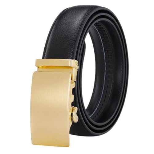 Adefeect Herren Gürtel Echtleder Ratsche Automatik Gürtel,Männer Business Anzug Ledergürtel mit Automatikschnalle,Breite 3.5cm (golden, Länge 125cm) von Adefeect