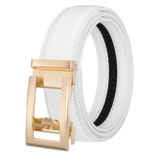 Adefeect Herren Ledergürtel Automatikschnalle Echtleder Männer Business und Anzug Gürtel Ratsche Automatik Gürtel,Breite 3.5cm (weiß, Länge 110cm) von Adefeect