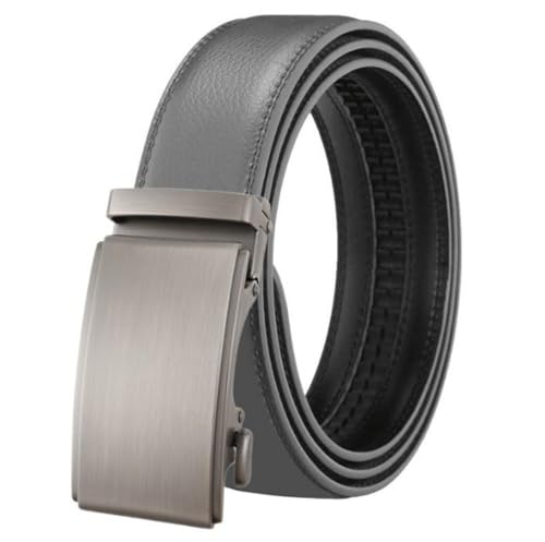 Adefeect Herren Ledergürtel Ratsche Automatik Gürtel Echtleder,Männer Business Freizeit Gürtel mit Automatik Schnalle Verstellbar,Breite 3.5cm (grau, Länge 125 CM) von Adefeect