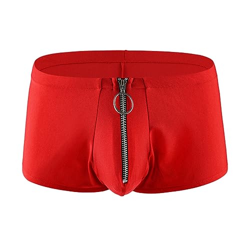 Adefeect Herren Sexy Boxershorts mit Reißverschluss Erotisch Dünn Retroshorts Atmungsaktiv Höschen Solid Männer Sex Unterwäsche Niedrige Taille Sexy Slips Boxer Großer Beutel (L, rot) von Adefeect