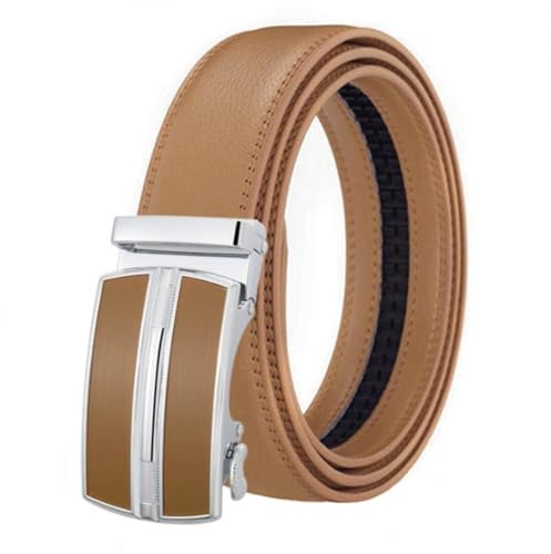 Adefeect Ledergürtel Herren Automatik Gürtel Echtleder mit Ratsche Schnalle,Männer Business und Freizeit Gürtel Verstellbar,Breite 3.5cm (Khaki, Länge 110 CM) von Adefeect
