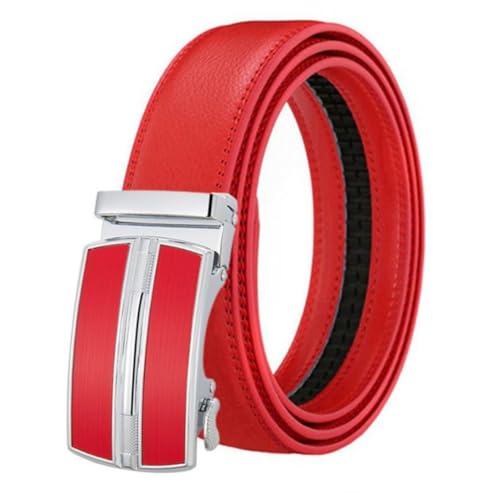 Adefeect Ledergürtel Herren Automatik Gürtel Echtleder mit Ratsche Schnalle,Männer Business und Freizeit Gürtel Verstellbar,Breite 3.5cm (rot, Länge 110 CM) von Adefeect