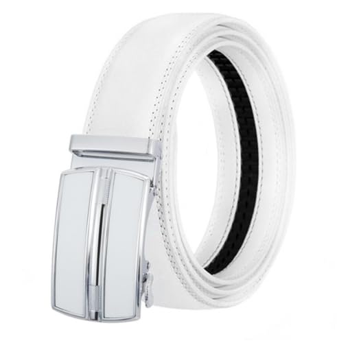 Adefeect Ledergürtel Herren Automatik Gürtel Echtleder mit Ratsche Schnalle,Männer Business und Freizeit Gürtel Verstellbar,Breite 3.5cm (weiß, Länge 110 CM) von Adefeect