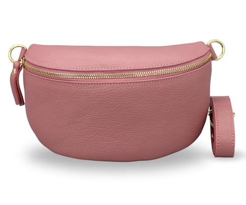 ADEL Bauchtasche Damen Echtleder Emma Gold Handgemachte Umhängetasche Crossbody Bag Schultertasche mit Ledergurt Stylische Hüfttasche Made in Italy (Altrosa-Gold 1, Small) von Adel Bags