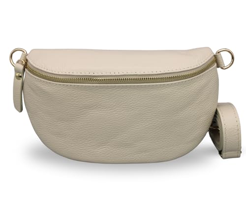 ADEL Bauchtasche Damen Echtleder Emma Gold Handgemachte Umhängetasche Crossbody Bag Schultertasche mit Ledergurt Stylische Hüfttasche Made in Italy (Beige-Gold 1, Medium) von Adel Bags