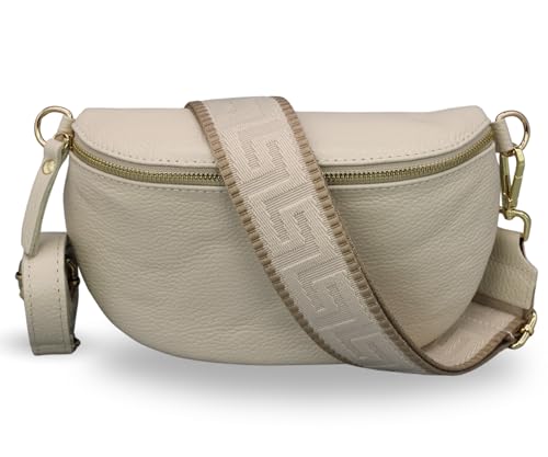 ADEL Bauchtasche Damen Echtleder Emma Gold Handgemachte Umhängetasche Crossbody Bag mit Optionalen Breiten Gemusterten Riemen Stylische Hüfttasche Made in Italy (Beige-Gold 2, Small) von Adel Bags