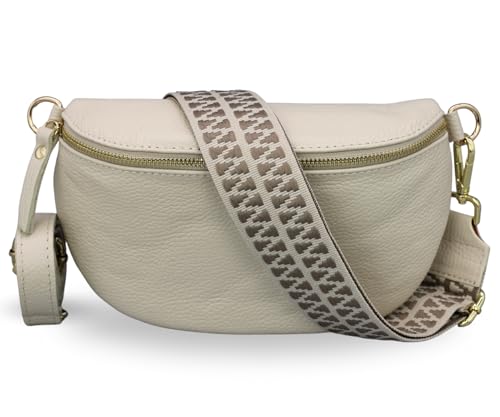 ADEL Bauchtasche Damen Echtleder Emma Gold Handgemachte Umhängetasche Crossbody Bag mit Optionalen Breiten Gemusterten Riemen Stylische Hüfttasche Made in Italy (Beige-Gold 3, Small) von Adel Bags