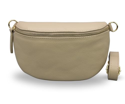 ADEL Bauchtasche Damen Echtleder Emma Gold Handgemachte Umhängetasche Crossbody Bag Schultertasche mit Ledergurt Stylische Hüfttasche Made in Italy (Taupe-Gold 1, Medium) von Adel Bags
