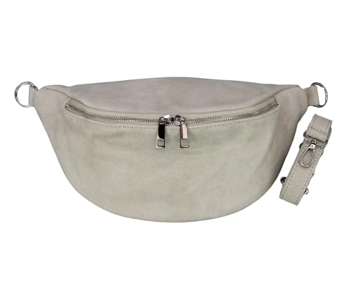 ADEL Bauchtasche Damen Echtes Widleder Marina Handgemachte Umhängetasche Crossbody Bag Hüfttasche mit Ledergürtel 3 Fächer Stylische Schultertasche Made in Italy (Beige) von Adel Bags