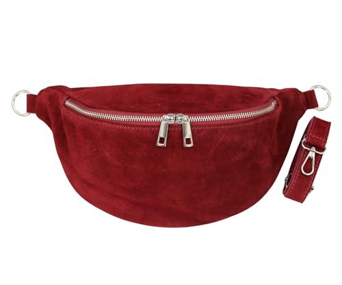 ADEL Bauchtasche Damen Echtes Widleder Marina Handgemachte Umhängetasche Crossbody Bag Hüfttasche mit Ledergürtel 3 Fächer Stylische Schultertasche Made in Italy (Bordeaux) von Adel Bags
